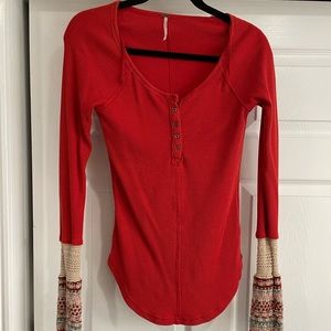 Free people thermal top with knit sleeves